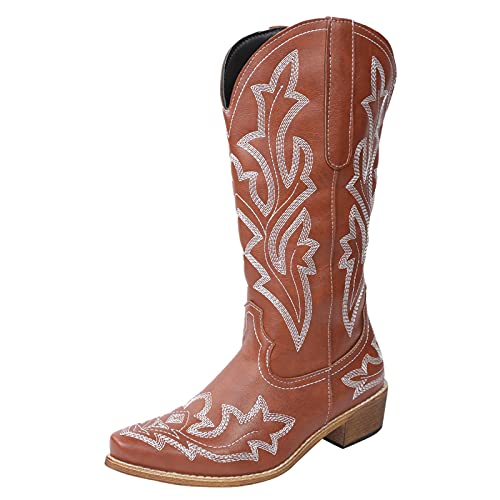 Cowboystiefel Damen Mittel Hoch - Westernstiefel Damen Mit Trichterabsatz - Halbstiefel Stickerei Reitstiefel Spitzer Zehenpartie Schlupfstiefel Langschaf Damenstiefel Winterstiefel Cowboystiefel Damen Mittel Hoch - Westernstiefel Damen Mit Trichterabsatz - Halbstiefel Stickerei Reitstiefel Spitzer Zehenpartie Schlupfstiefel Langschaf Damenstiefel Winterstiefel von Generic