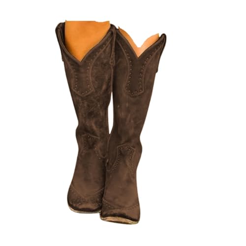 Cowboystiefel Damen Retro Reißverschluß Boots Blockabsatz Winter Herbst Westernstiefel Halbhohe Stiefel Knöchelstiefel Block Absatz Winter Herbst Übergangsstiefel Westliche Stiefel Halbe Höhe von Generic