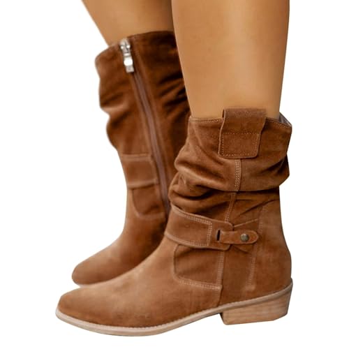 Cowboystiefel Damen Schwarze Stiefeletten Schwarz Herbst Stiefel Braune Breit Winterschuhe Elegant Winterstiefel Halbhoch Ankle Boots Westernstiefel Leder Braune von Generic