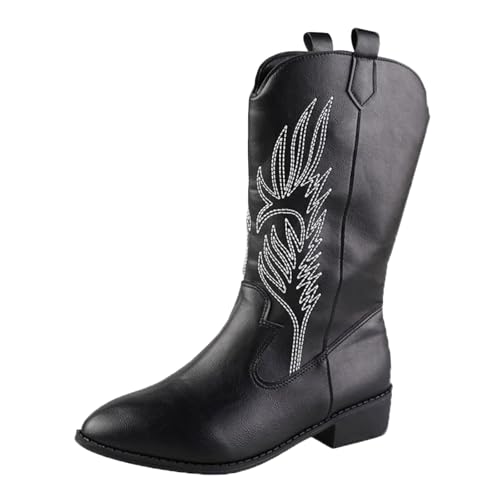 Cowboystiefel Damen Schwarze Westernstiefel Schwarze Cowboy Stiefel Bequem Wildleder Herbst Stiefel Leder Cowboystiefel Braune Cowboy Stiefeletten Westernstiefel Outdoor Schwarz von Generic