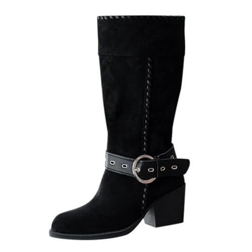Cowboystiefel Damen Schwarze Winterstiefel Schwarz Cowboy Stiefel Schwarze Halbhoch Cowboy Stiefel Schwarz Cowboystiefel Halbhoch Stiefeletten Westernstiefel Breit Chelsea Boots von Generic