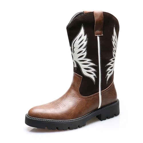 Cowboystiefel Für Männer - Westernstiefel Herren Cowboystiefel Mit Runder Zehe Cowboy Westernstiefel Pull-On Stiefel Old West Style Bestickt,Braun,43 EU von Generic