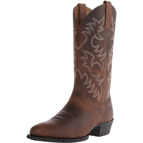 Cowboystiefel Für Männer - Westernstiefel Herren Cowboystiefel Mit Spitzer Zehe | Pull-On Stiefel | Bestickt | Für Arbeit, Reiten,Braun,41 EU von Generic