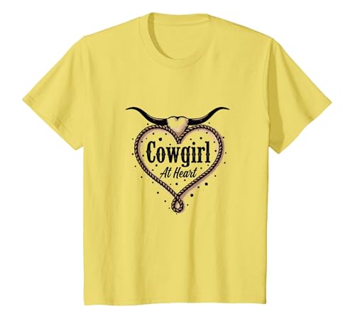 Cowgirl at Heart Western Rodeo Lasso Love Longhorn T-Shirt, Kinder, Gelb, 104 von Generic
