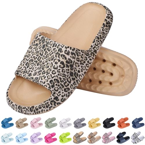 Cozislides Original Damen Hausschuhe Herren Rutschfeste Schnell Trocknende Badelatschen 1,6-Zoll-Dicke Sohle Weich Wolkenschuhe Leichte Cloud Slippers Cozy Slides Unisex Sommer Flip Flops(leopard,36) von Generic