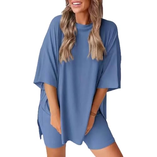 Cozymama Two Piece Set, Cozy Mama Two Piece Set Maternity Summer Matching Short Sets Womens 2 Pieces Lounge Outfits (Blue,S) von Generic