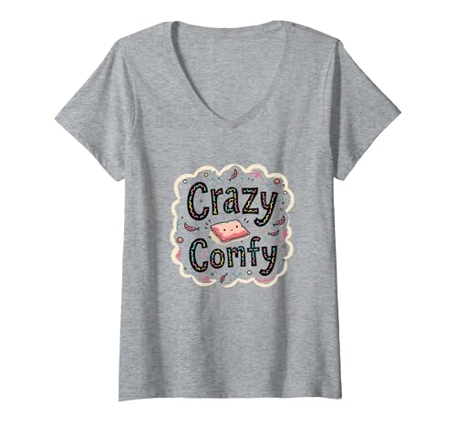Crazy Comfy Freak in The Laken Gemütlicher Humor vor dem Schlafengehen T-Shirt mit V-Ausschnitt, Damen, Grau Meliert, M Crazy Comfy Freak in The Laken Gemütlicher Humor vor dem Schlafengehen T-Shirt mit V-Ausschnitt, Damen, Grau Meliert, M von Generic