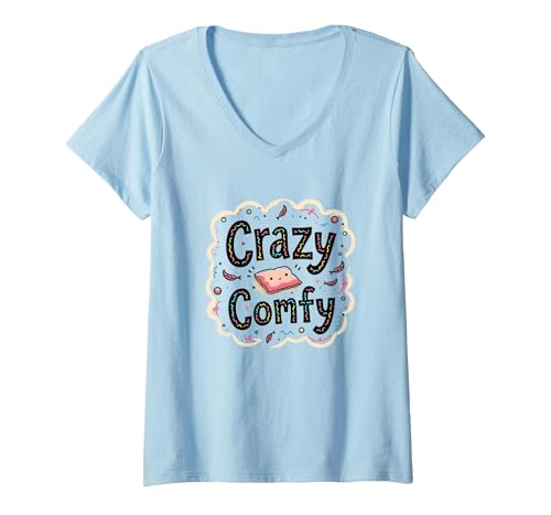 Crazy Comfy Freak in The Laken Gemütlicher Humor vor dem Schlafengehen T-Shirt mit V-Ausschnitt, Damen, Himmelblau, L Crazy Comfy Freak in The Laken Gemütlicher Humor vor dem Schlafengehen T-Shirt mit V-Ausschnitt, Damen, Himmelblau, L von Generic