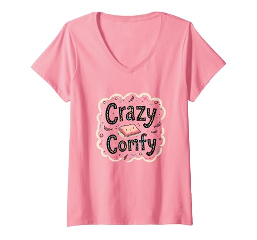 Crazy Comfy Freak in The Laken Gemütlicher Humor vor dem Schlafengehen T-Shirt mit V-Ausschnitt, Damen, Rosa, L von Generic
