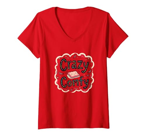 Crazy Comfy Freak in The Laken Gemütlicher Humor vor dem Schlafengehen T-Shirt mit V-Ausschnitt, Damen, Rot, XL von Generic