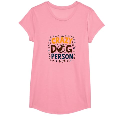 Crazy Dog Person Pfotenabdruck Knochen Krone Haustier Liebhaber T-Shirt, Girls, Rosa, Mittel von Generic