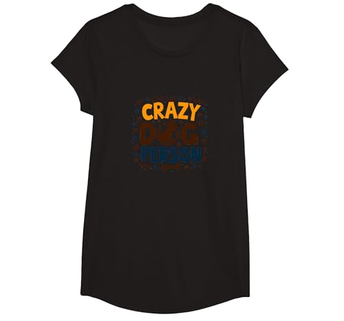 Crazy Dog Person Pfotenabdruck Knochen Krone Haustier Liebhaber T-Shirt, Girls, Schwarz, XS von Generic