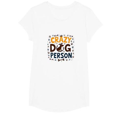 Crazy Dog Person Pfotenabdruck Knochen Krone Haustier Liebhaber T-Shirt, Girls, Weiß, XS von Generic