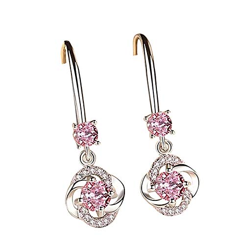 Creative Temperament Vierblättrige Diamant-Ohrstecker lange Ohrringe Ohrringe Ohrringe für Teenager Mädchen, PINK-F, Einheitsgröße von Generic