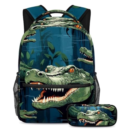 Crocodile Ultimate Convenience, 2-teiliges Kinder-Schulranzen-Set mit Rucksack und Federmäppchen, Mehrfarbig Nr. 03, B：29.4x20x40cm P：19x7.5x3.8cm, Tagesrucksäcke von Generic