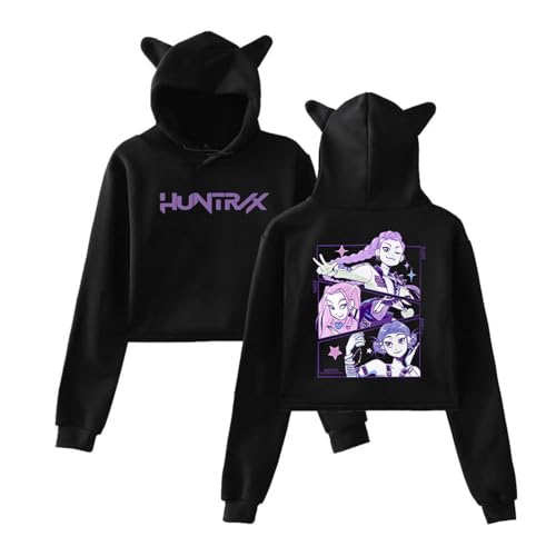 Crop Hoodie Mit Katzenohren Kpop D Demon H Hunters Merch Kapuzenpullover F R M Dchen Modisch Lang Rmelig Pullover Modisch Kawaii Hoodie 02-Schwarz M von Generic