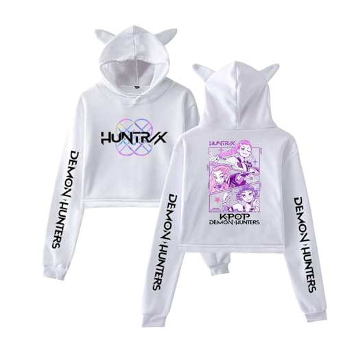 Crop Hoodie Mit Katzenohren Kpop D Demon H Hunters Merch Kapuzenpullover F R M Dchen Modisch Lang Rmelig Pullover Modisch Kawaii Hoodie 03-Weiß S von Generic