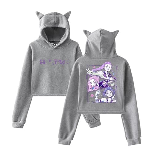 Crop Hoodie Mit Katzenohren Merch Kapuzenpullover Modisch Lang Rmelig Pullover Modisch Kawaii Hoodie 02-Grau S von Generic