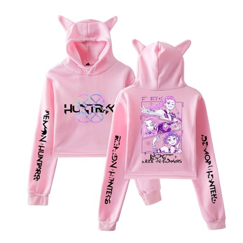 Crop Hoodie Mit Katzenohren Merch Kapuzenpullover Modisch Lang Rmelig Pullover Modisch Kawaii Hoodie 03-Rosa M von Generic