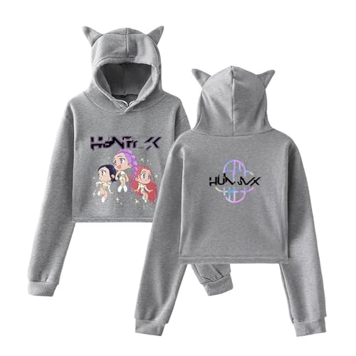 Crop Hoodie Mit Katzenohren Merch Kapuzenpullover Modisch Lang Rmelig Pullover Modisch Kawaii Hoodie 01-Grau S von Generic