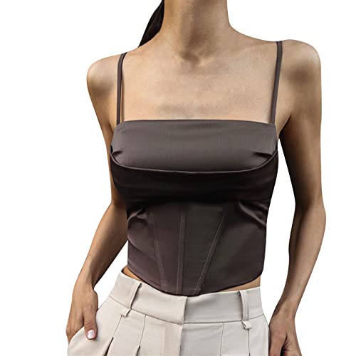 Crop Top Damen Bustier Korsett Bauchfrei Wetlook Shirts Kurz Tanktop Leder Spaghetti BH Top mit Push up Effekt Oberteile Bekleidung für Jeans Rock von Generic
