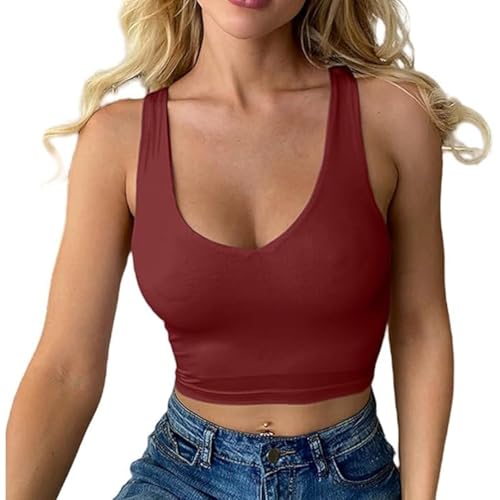 Crop Top Damen Sexy V Ausschnitt Tank Top Ärmellos Sommer Oberteile Slim Fit Sport Bauchfreie Tops Corset Top Basic Shirt Camisole Sexy Bauchfreies Oberteil Damen Crop Top Damen Sexy V Ausschnitt Tank Top Ärmellos Sommer Oberteile Slim Fit Sport Bauchfreie Tops Corset Top Basic Shirt Camisole Sexy Bauchfreies Oberteil Damen von Generic