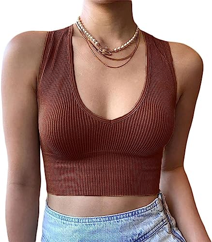 Crop Tops Damen Bauchfrei Oberteil Spaghetti Cropped Blusetops Ärmellose Lässig Sommer Kurz Weiß Frauen Tank Top Trägertop Damentop Croptops von Generic