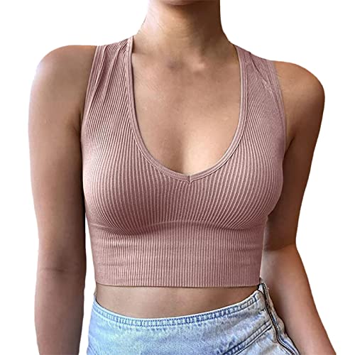 Crop Tops Damen Bauchfrei Oberteil Spaghetti Cropped Blusetops Ärmellose Lässig Sommer Kurz Weiß Frauen Tank Top Trägertop Damentop Croptops von Generic