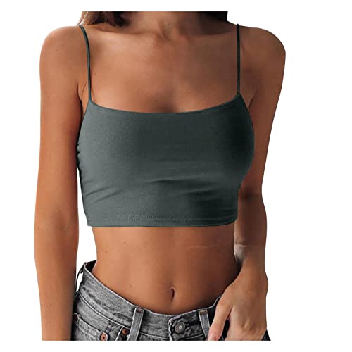 Crop Tops Damen Mit Integriertem BH - Trägertop Weiß Damen, Kurz Spaghetti Cropped Ärmellose Damentop Croptops Bustier Camisole Bralette Y2K Oberteil Blusetops Basic Cami Tank Top Stretch Unterhemd von Generic
