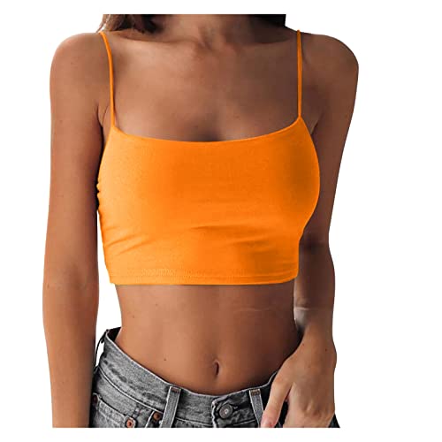 Crop Tops Damen Mit Integriertem BH - Trägertop Weiß Damen, Kurz Spaghetti Cropped Ärmellose Damentop Croptops Bustier Camisole Bralette Y2K Oberteil Blusetops Basic Cami Tank Top Stretch Unterhemd von Generic
