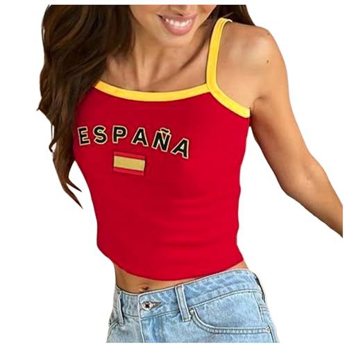 Crop Tops Damen Sommer Spaghetti Top Damen Y2K Trägertop Bauchfrei Blusentops Kurz Tanktops Sommertop Ärmellos Tanktop Locker Grün Rot Damentops Bedrucken von Generic