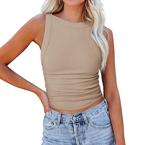 Crop Tops Damen Sport Bauchfrei Oberteil Ärmellose Sommer Tank Top Weiß Cropped Lässig Sexy Frauen Y2K Trägertop Blusetops Croptops Tanktops von Generic