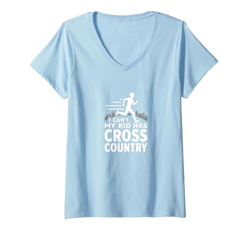 Cross Country Mom: Ich kann Nicht, Mein Kind hat Cross Country T-Shirt mit V-Ausschnitt, Damen, Himmelblau, L von Generic