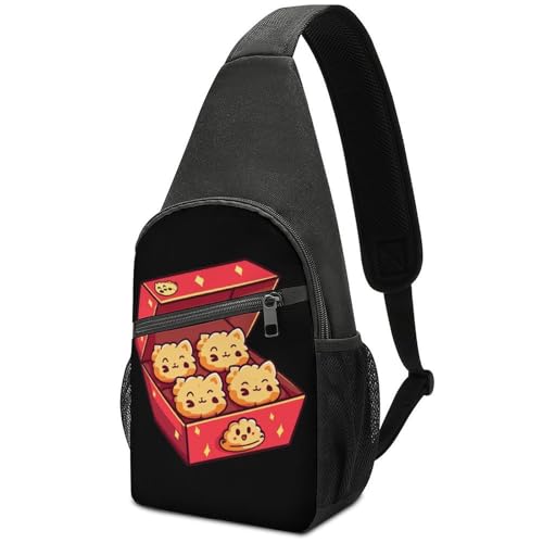 Crossbody Bags Kätzchen Nuggets Essen Wortspiel Katze Polyester Brusttasche Multipurpose Taktisch Brusttasche Für Wandern Damen Radfahren 19X39Cm von Generic