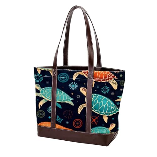 Crowds of Sea Turtles-342 Schultertaschen für Damen, groß, weiches gewaschenes Leder, strapazierfähige Handtaschen, Mehrfarbig 07, 33.8x12x31cm/13.3x4.7x12.2 in von Generic