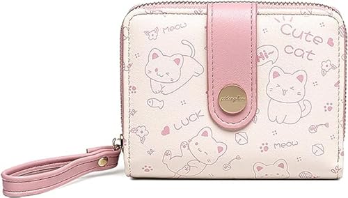 Crownnie Queen Geldbörse aus Leder mit süßem Katzenmotiv und Reißverschluss außen, Pink, Kitty Cat von Generic