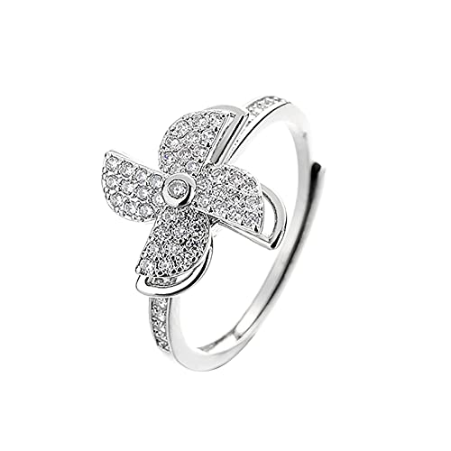 Crystal Comfy Rotating Girl Windmill Ring Modeschmuck Piercing Doppel Ringe Für Damen (Silver, One Size) von Generic