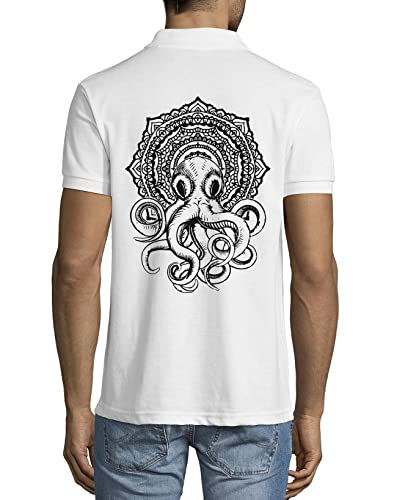 Cthulhu H P Lovecraft Elder God Mandala Polo-T-Shirt aus Baumwolle für Herren Weiß XX-Large von Generic