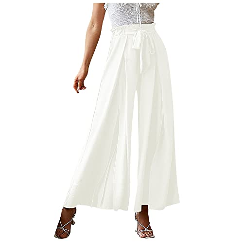 Culottes Hosen Damen,Palazzo Hose Damen Sommer Po Betont Yogahose Damen Hoher Bund Schnüren Hosenrock Damen Schlaghosen Regular Fit Karneval Flatterhose Marlenehose Damen mit Elastic Bund von Generic