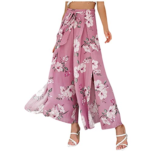 Culottes Hosen Damen Sommer High Waist Palazzo Hose Damen Elegant Hosenrock Damen Lang Weites Bein Leichte Sommerhose Damen Pumphose mit Gerüschtem Po Freizeithose Damen Flare Stoffhose von Generic