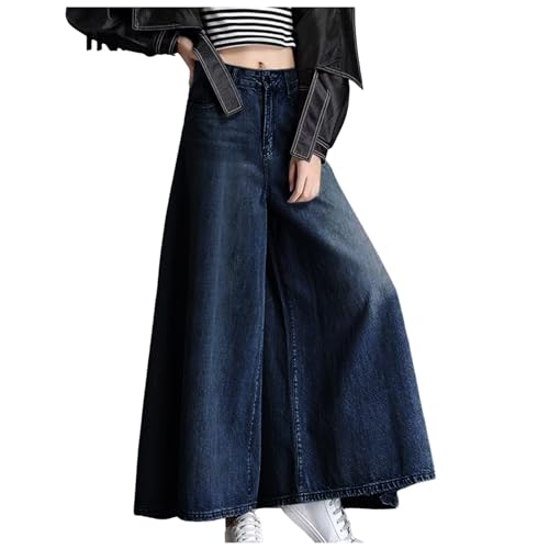 Culottes Jeans Hose Damen 7/8 Sommerhose Elegant Hosenrock Palazzo Hose Leichte Culotte Hose Weites Bein Denim Hose Baggy Jeans High Waisted Sommerhose Culottes Hosen Damen Sommer von Generic
