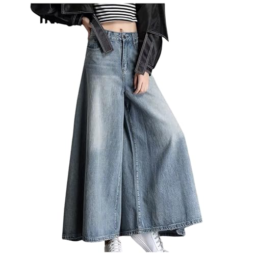 Culottes Jeans Hose Damen 7/8 Sommerhose Elegant Hosenrock Palazzo Hose Leichte Culotte Hose Weites Bein Denim Hose Baggy Jeans High Waisted Sommerhose Culottes Hosen Damen Sommer von Generic