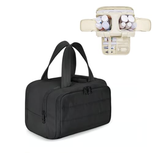 Cureaway Travel Cosmetic Bag, Cureaway Large Capacity Wide-Open Travel Cosmetic Bag, Waterproof Portable Pouch Open Flat Toiletry Bags for Women with Divider and Handle (Black) von Generic