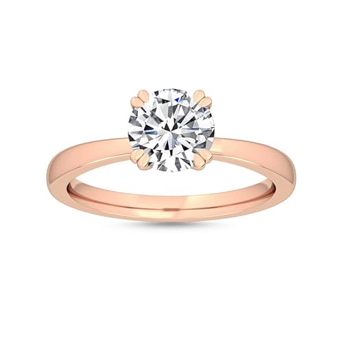 Customize Jewel IGI 1,50 Karat Rundschliff, im Labor hergestellter Diamant-Solitär-Solitärring mit Doppelzinken, Verlobungsring in 14 Karat Roségold für Damen, G-VS1, mittelgroßer Labordiamant, 14 von Generic