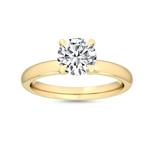 Customize Jewel IGI 2,0 Karat Rundschliff, im Labor hergestellter CVD-HPHT-Diamant-Solitär, 4 Zinken, Verlobungsring in 14 Karat Gelbgold für Damen, D-VVS2, Labordiamant, Gelbgold, künstlicher von Generic