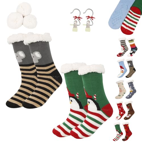 Cute Animal Ultra-Thick Slipper Home Socks, Women Non Slip Soft Cozy Christmas Fuzzy Slipper Socks for Indoor Floor (2PCS-B) von Generic