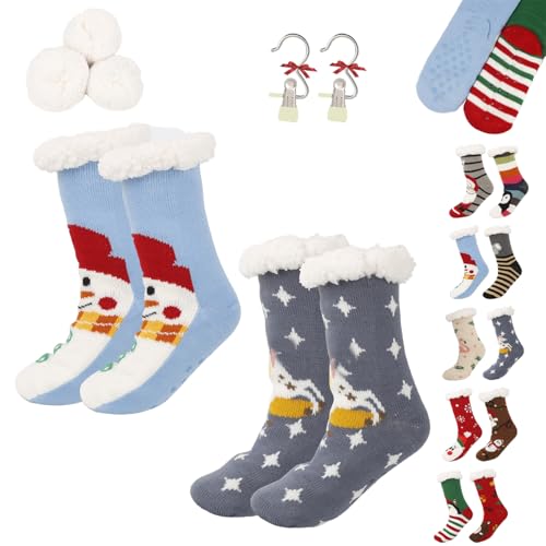Cute Animal Ultra-Thick Slipper Home Socks, Women Non Slip Soft Cozy Christmas Fuzzy Slipper Socks for Indoor Floor (2PCS-D) von Generic