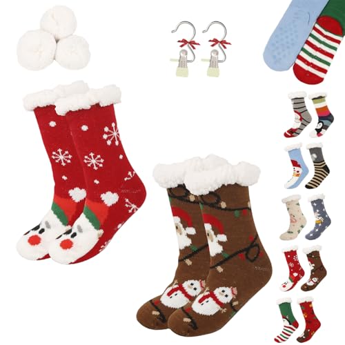 Cute Animal Ultra-Thick Slipper Home Socks, Women Non Slip Soft Cozy Christmas Fuzzy Slipper Socks for Indoor Floor (2PCS-E) von Generic
