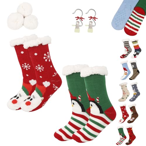 Cute Animal Ultra-Thick Slipper Home Socks, Women Non Slip Soft Cozy Christmas Fuzzy Slipper Socks for Indoor Floor (2PCS-F) von Generic