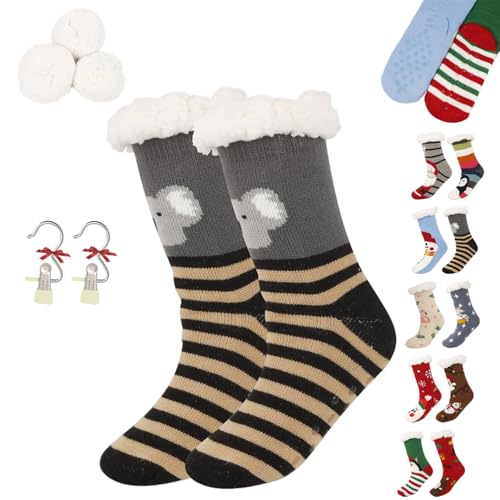 Cute Animal Ultra-Thick Slipper Home Socks, Women Non Slip Soft Cozy Christmas Fuzzy Slipper Socks for Indoor Floor (C) von Generic